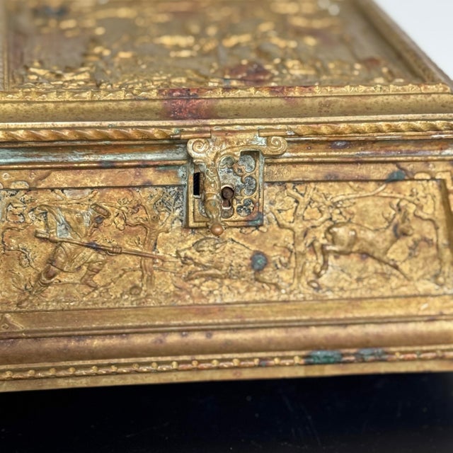 Vintage or Antique Patinated Gilt Bronze Jewelry Casket or Dresser Box 8.5"x7.5"x4.25" For Sale In Philadelphia - Image 6 of 12