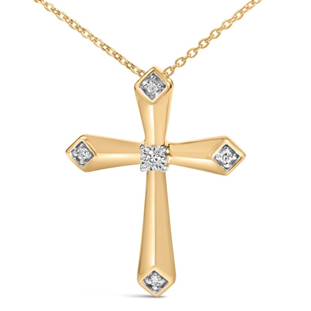 Contemporary Gold Vermeil Diamond Accent Cross Pendant Necklace For Sale - Image 3 of 4
