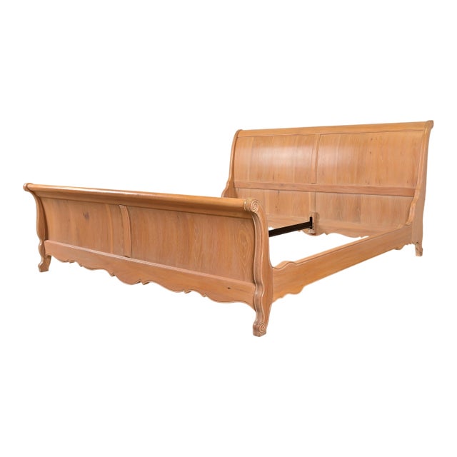Thomasville French Country Carved Oak King Size Sleigh Bed For Sale