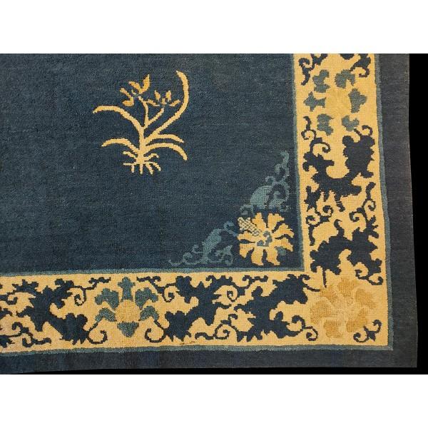 Textile Antique Hand Knotted Pile Rectangle Wool Floral Medallion Deco 1930s Blue Rug For Sale - Image 7 of 8