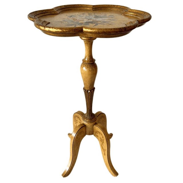 Mid-Century Modern Vintage Florentine Hollywood Regency Gilt Wood Side Table with Hand-Painted Floral Motif, 1950s For Sale - Image 3 of 7