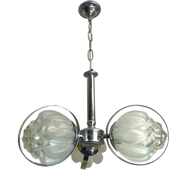 Space Age Chromed Metal and Glass 3-Light Sputnik Chandelier, 1960s For Sale