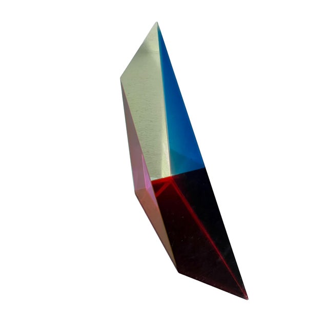 1990s Vasa Velizar Mihich, Hand Signed Dated 1993 Colorful Acrylic Vasa Laminated Lucite Triangle Sculpture, 1993 For Sale - Image 5 of 18