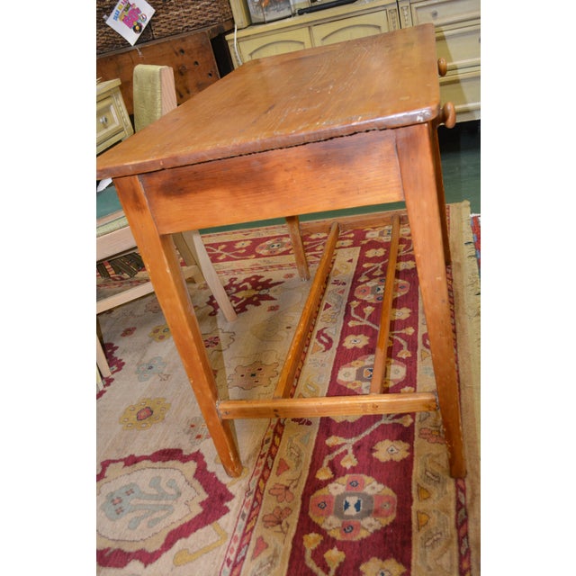 Farmhouse Antique Rustic Pine Work / Side Farmhouse Kitchen Table With Long Drawer For Sale - Image 3 of 18