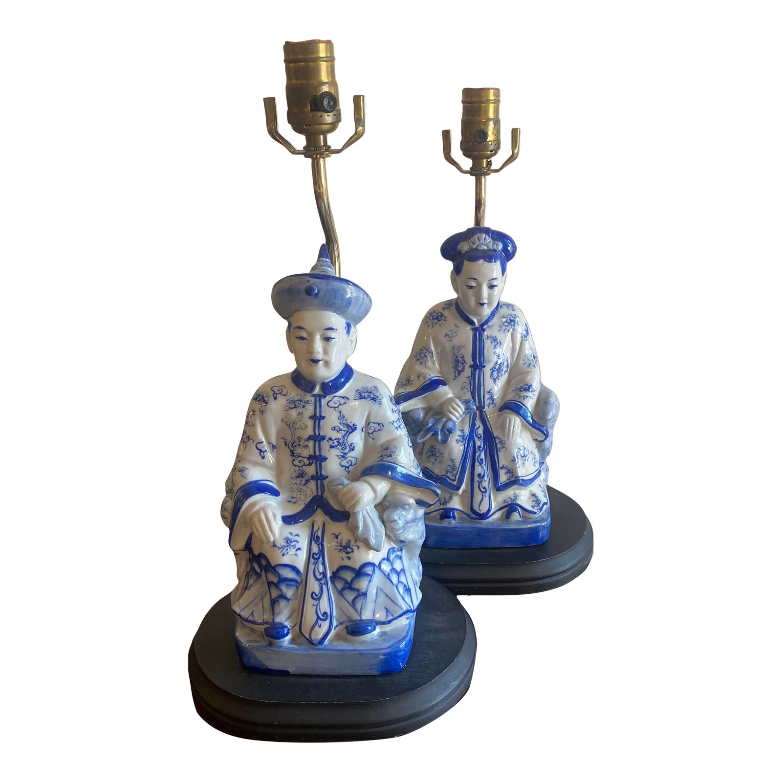 Vintage Mid 20th Century Chinese Chinoiserie Blue & White Figurine