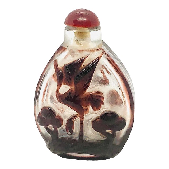 Early 20th Century Antique Chinese Carved Overlay Peking Glass Snuff Bottle For Sale