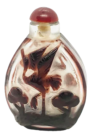 Early 20th Century Antique Chinese Carved Overlay Peking Glass Snuff Bottle