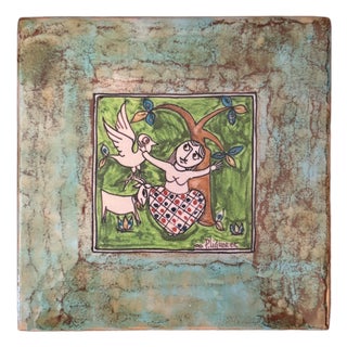 Vintage Hand Painted Greek Ceramic Tile Wall Plaque, Signed & Dated For Sale
