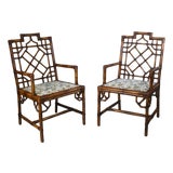 Pair of Fretwork British Colonial Arm Chairs For Sale