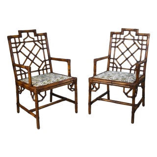Pair of Fretwork British Colonial Arm Chairs For Sale
