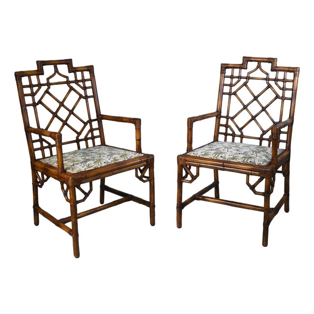 Pair of Fretwork British Colonial Arm Chairs For Sale