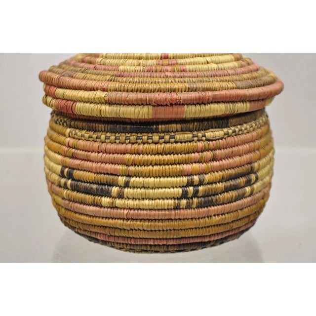Wood Vintage Nigerian African Tribal Hausa Woven Orange Basket With Dome Lid For Sale - Image 7 of 9