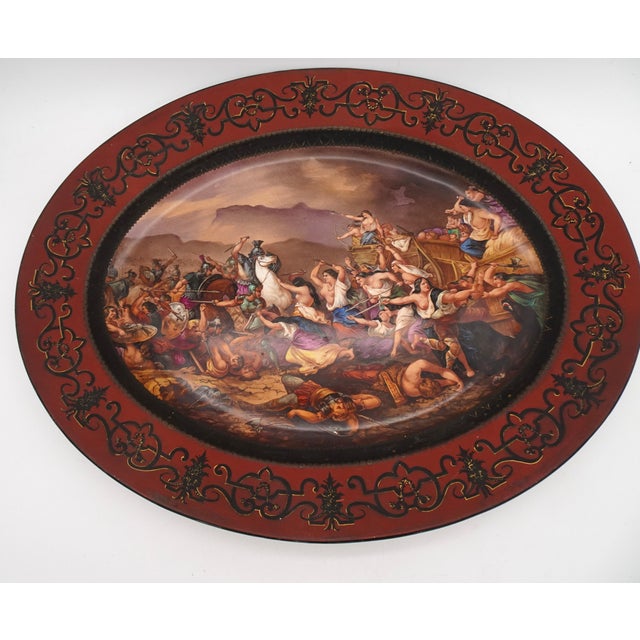 Large Hand-Painted Wall Charger Plate Depicting Roman Battle with Semi Nude Sabine Woman, 1866, in Very Good conditions....