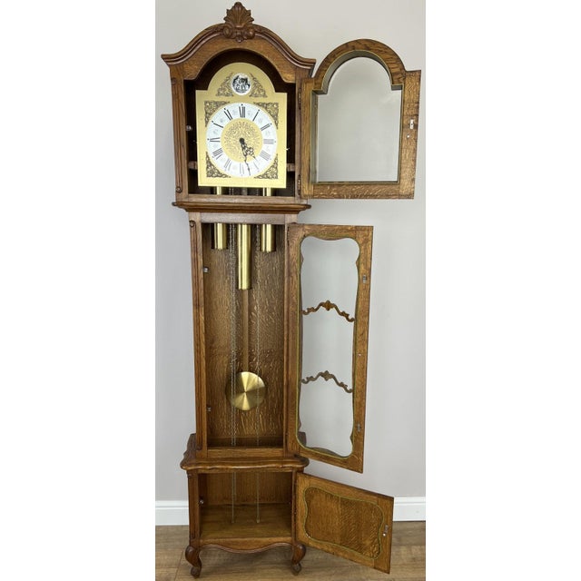 Vintage French Louis Style Oak Grandfather Clock For Sale - Image 13 of 14