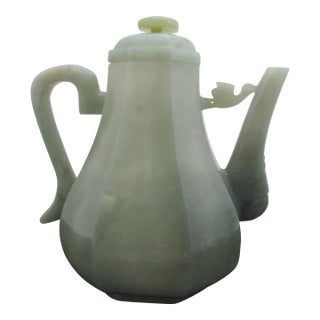 Chinese Jade Qing Dynasty Carved Bird & Mask Octagonal Lidded Teapot For Sale