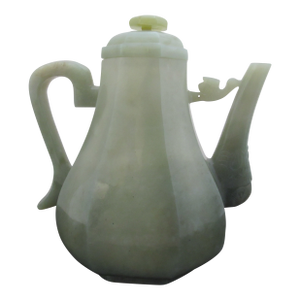 Chinese Jade Qing Dynasty Carved Bird & Mask Octagonal Lidded Teapot