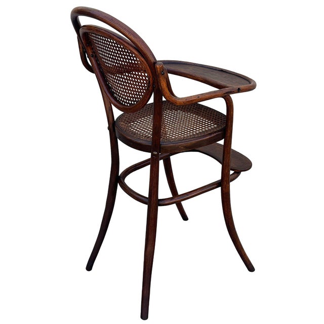 Vienna Secession Bent Oak & Caine Children's High Chair Attributed to Gebrüder Thonet For Sale - Image 4 of 7
