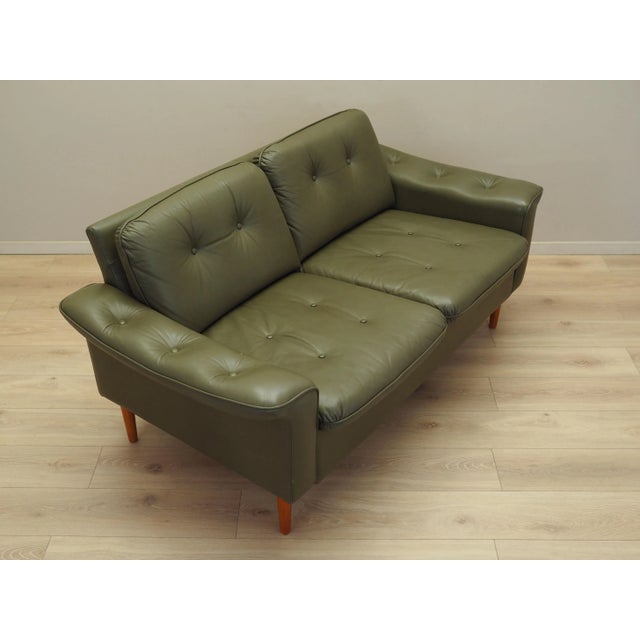 Vintage Danish Green Leather Sofa, 1970s For Sale - Image 9 of 18