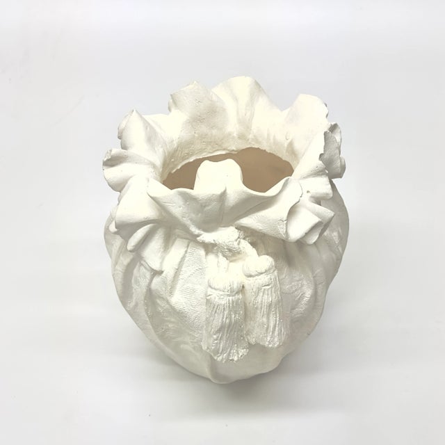 1980's Plaster White Tassel Floor Vase For Sale - Image 4 of 7