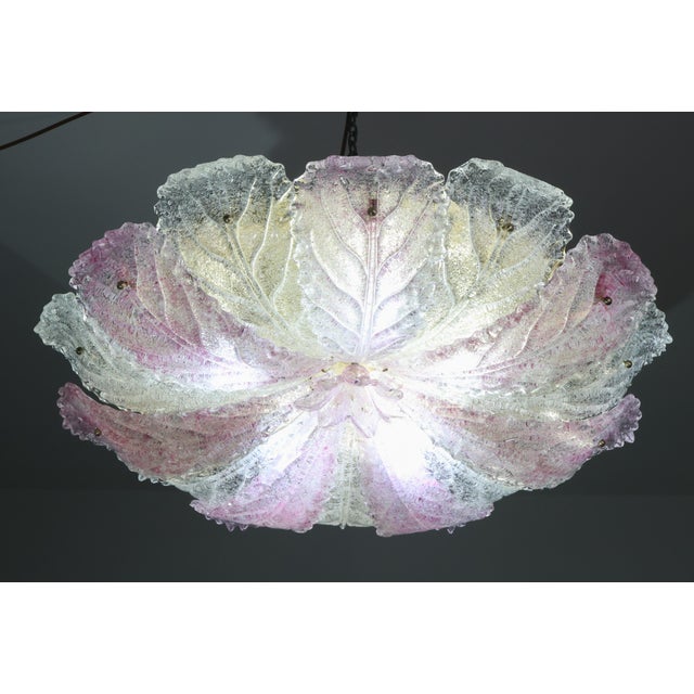 1980s Large Size Pink and Transparent Murano Glass Leave Ceiling Light or Chandelier For Sale - Image 10 of 11