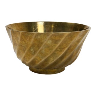 Vintage Brass Bowl With Swirl Pattern Design For Sale