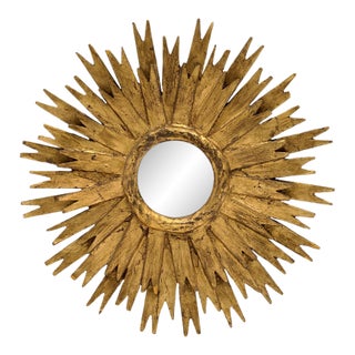 Spanish Mid-Century Modern Giltwood Sunburst Mirror, Circa 1980 For Sale
