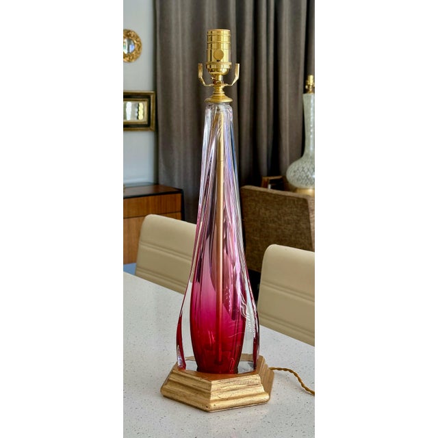 Traditional Val Saint Lambert Lamp Ruby Red Crystal Table Lamp For Sale - Image 3 of 12