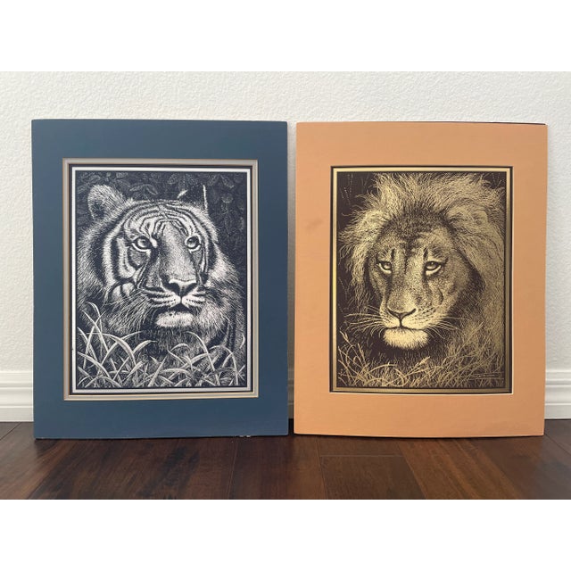 Paul M. Breeden Tiger and Lion Metal Foil Etching Art - a Pair For Sale - Image 13 of 13