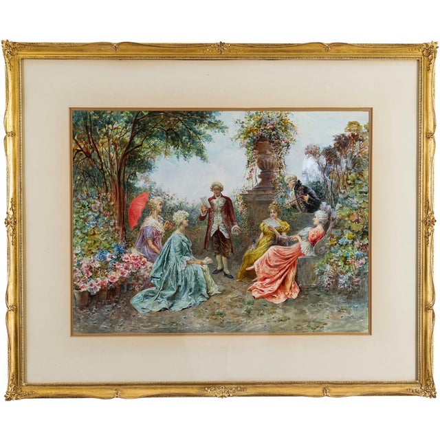 Martinetti, The Garden Music Recital, 19th Century, Watercolour For Sale