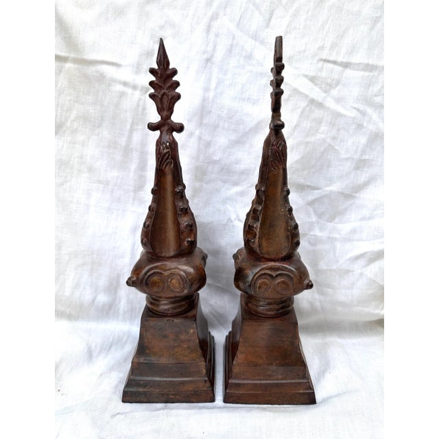 Vintage Iron Bronze Patina Decorative Finials perfect for staging or bookshelf/console or coffee table. Metal with a...