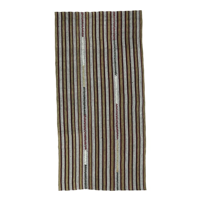 Vintage Turkish Hand-Knotted Wool Cotton White Kilim Runner Rug For Sale