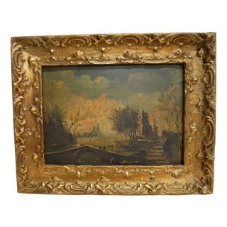 River Landscape, Oil Painting, 1800s For Sale