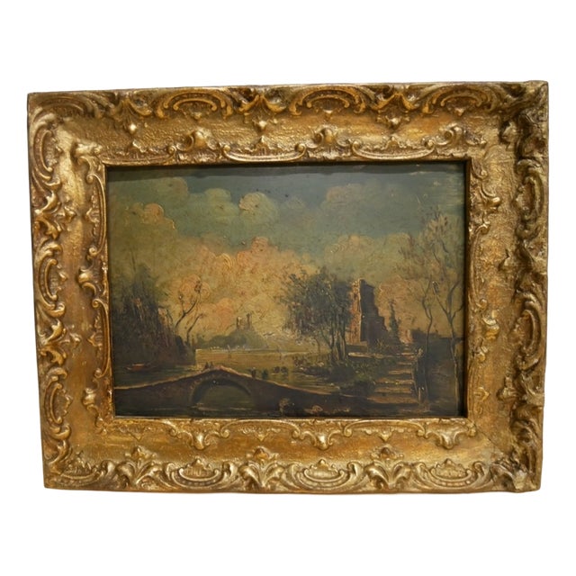 River Landscape, Oil Painting, 1800s For Sale