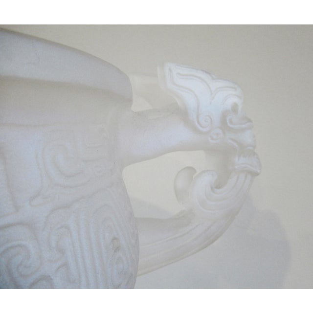 C.1930's French Rene' Lalique " Rare," Monumental Urn or Center Piece in an Ethnic Asian Motif Vessel/Urn With Chi Dragon Detailed Handles For Sale - Image 12 of 18