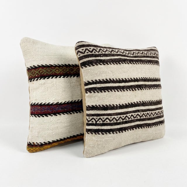 Mid-Century Modern Turkish Oushak Kilim Pillow Cover 20'' X 20'' - Set of Two For Sale - Image 3 of 4