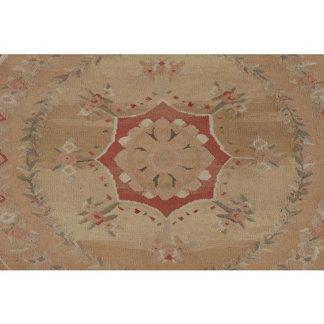 Beige Rug & Kilim’s Aubusson Flatweave Style Rug With Beige Floral Medallion For Sale - Image 8 of 10