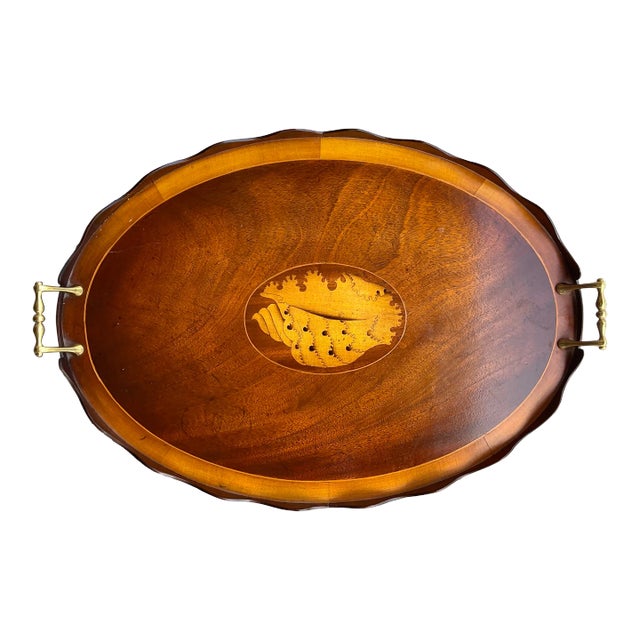 Vintage Coastal Marquetry Shell Tray For Sale
