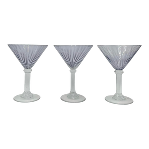 Vintage Set of 3 Purple Swirl Cocktail Martini Glasses