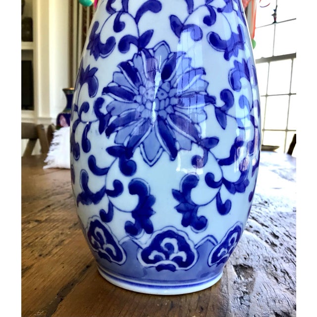 Vintage Chinese Blue & White Patterned Vase For Sale - Image 4 of 9