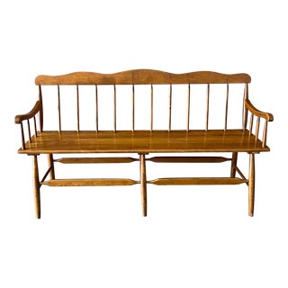 Vintage Windsor Style Farmhouse Pine Wood Long Entry Hall Bench For Sale