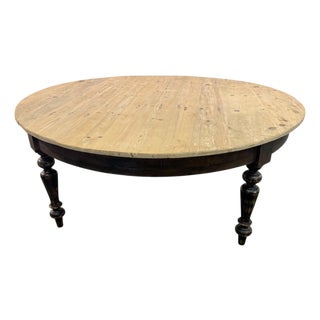 Large Rustic Round Pine Dining Table With Ebonized Turned Legs For Sale