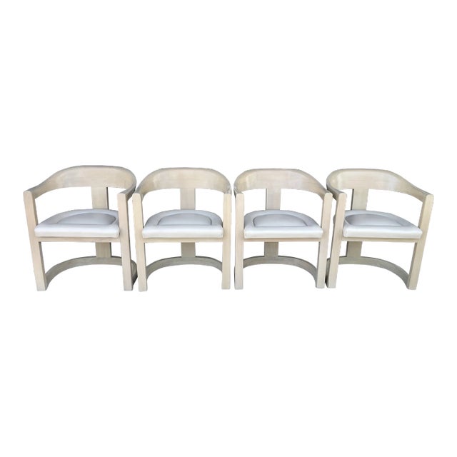 Karl Springer Onassis Chairs With Leather Seating, Two Pair Available For Sale