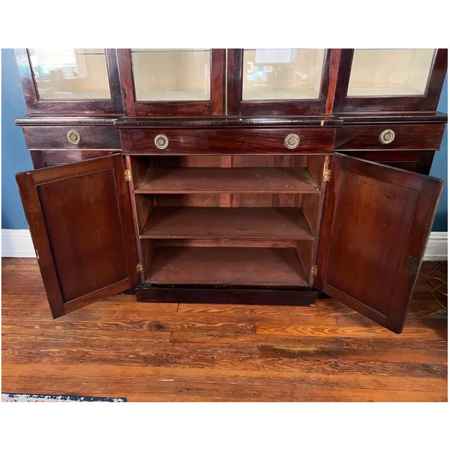 19th Century English Rosewood Breakfront Bookcase With Hidden Drawers For Sale - Image 9 of 11
