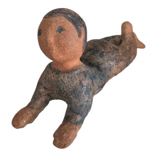 Mid-Century Signed Czechoslovakian Clay Garden Figurine Signed Eva Tesarova For Sale
