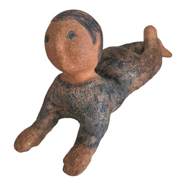 Mid-Century Signed Czechoslovakian Clay Garden Figurine Signed Eva Tesarova For Sale
