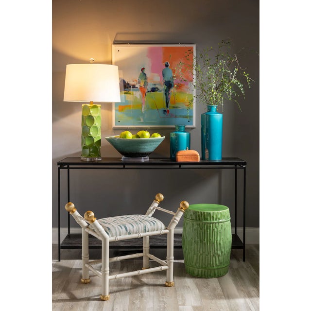 Transitional Bamboo Garden Stool Apple Green For Sale - Image 3 of 5