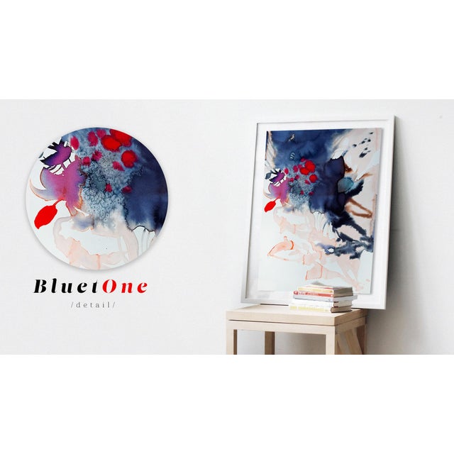 Contemporary Watercolor Flower, Abstract Botanical Painting, Plant Art "Bluet One" For Sale - Image 3 of 5
