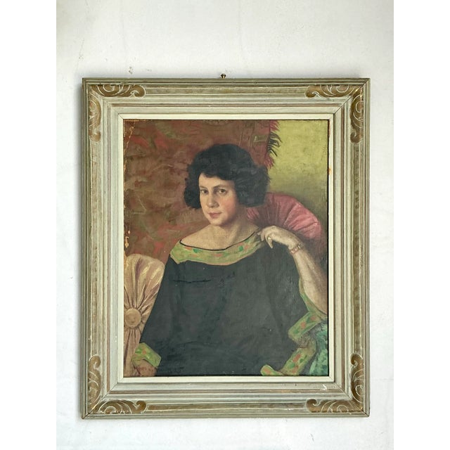 Early 20th Century Vintage Regency 1925 Original Portrait of a Lady For Sale - Image 5 of 12