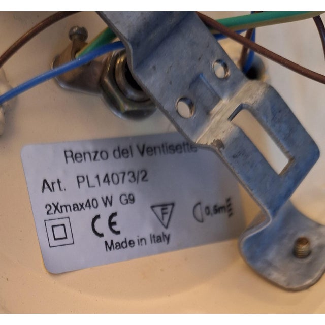 Metal Florentine Wall Lamp with Colored Metal Mount and Glass Shades by Renzo Del Ventisette, 1980s For Sale - Image 7 of 8