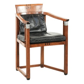 Art Deco Desk Chair in Black Leather For Sale